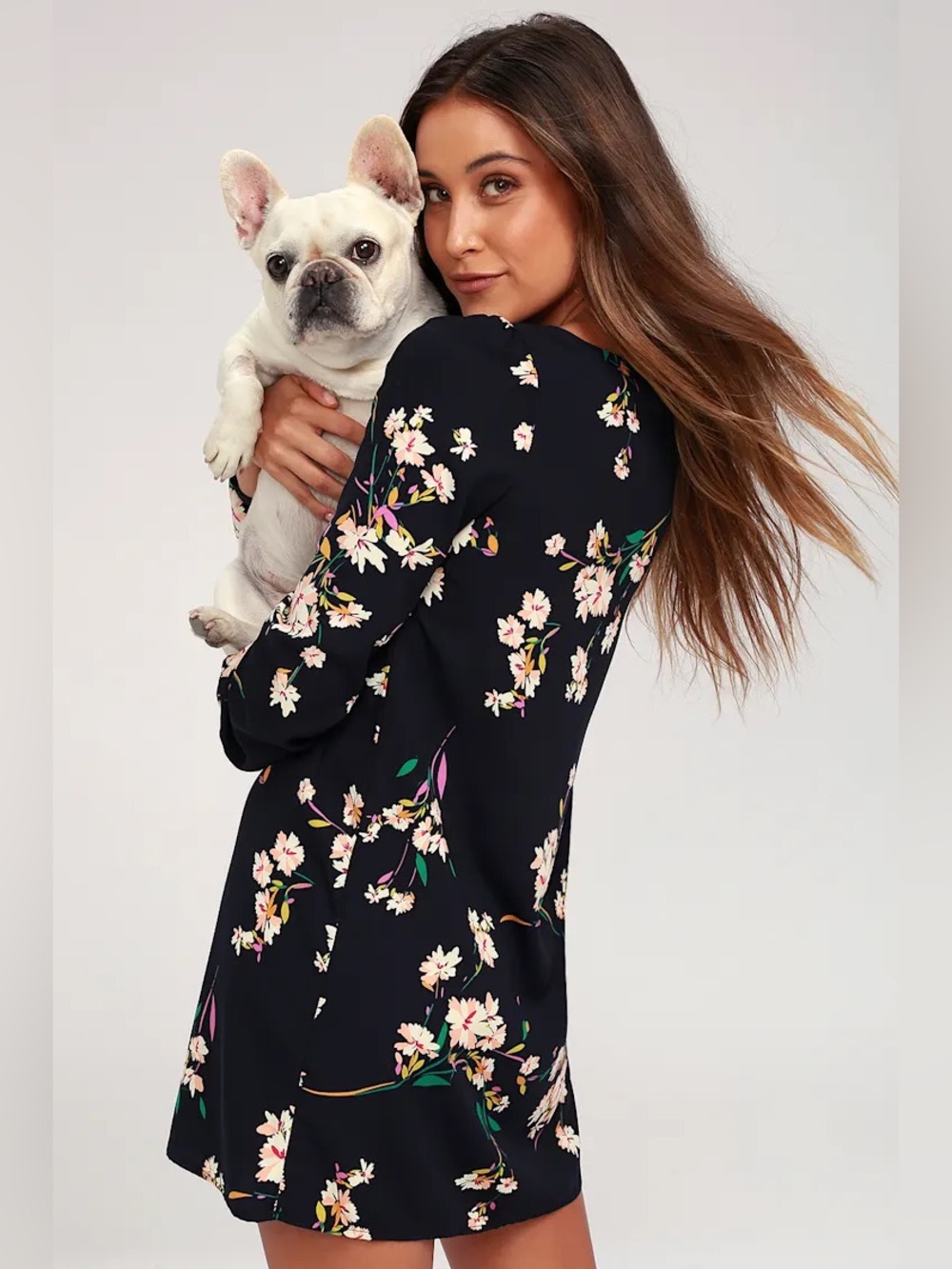 Lulus Herbaceous Babe Navy Floral Print Shift Dress (L)